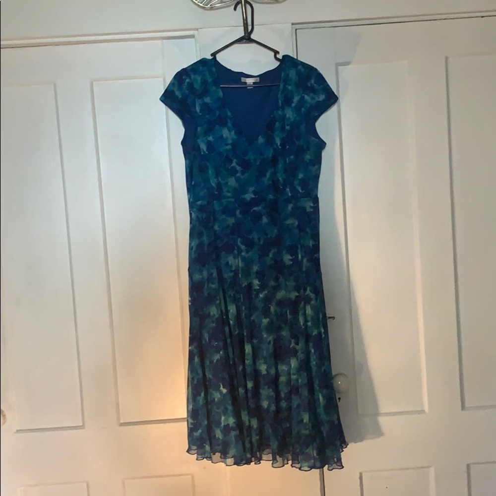 London times blue watercolor dress seamed mesh